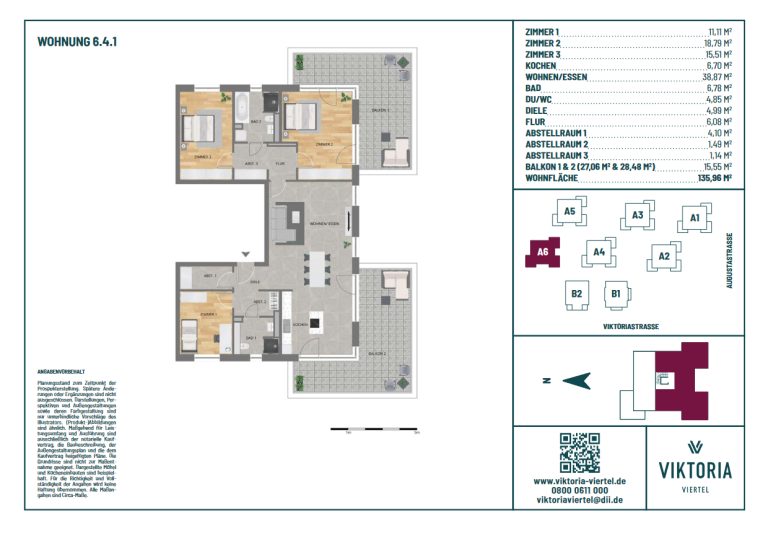 Immobilienangebot - Wiesbaden - Alle - Traumhafte 4-Zimmer-Wohnung (4. OG) inkl. Luxusküche, Klimaanlage, zwei Balkone, sofort Bezugsfertig